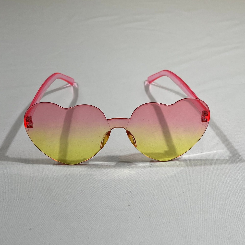 Heart Sunglasses Womens One Size Pink Yellow Gradient Rimless Retro